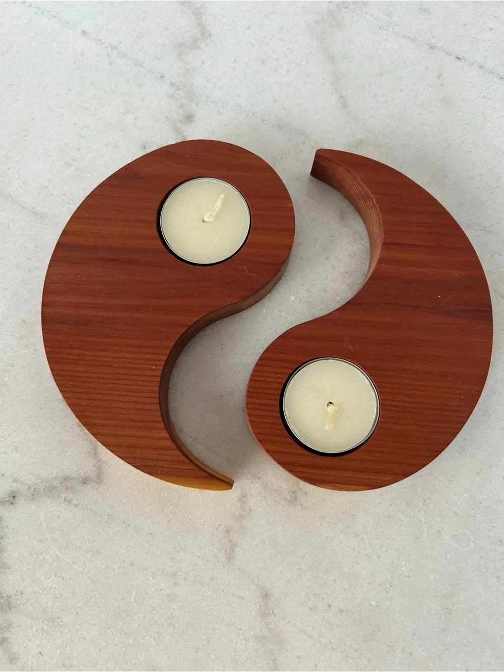 Handcrafted Wooden Yin Yang Tea Light Holder - Brown